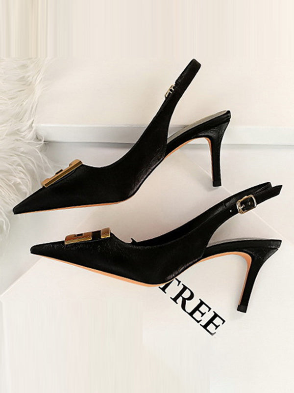 Belt Buckle Pointed-Toe Pumps Sling Shoes