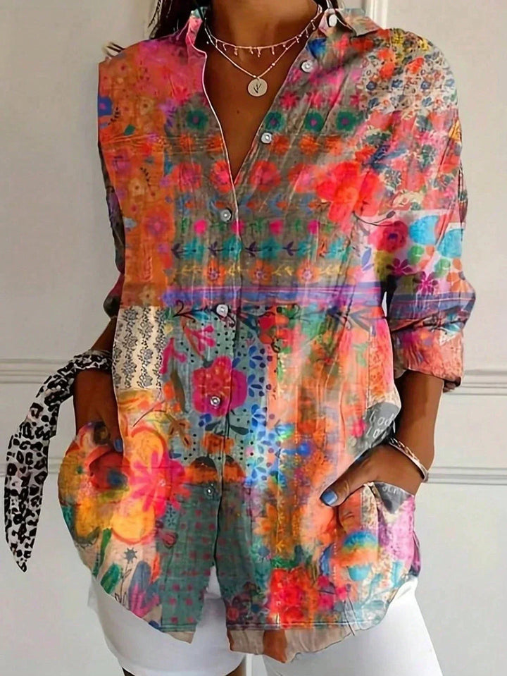 Chic Long Sleeve Shirt with Vibrant Print