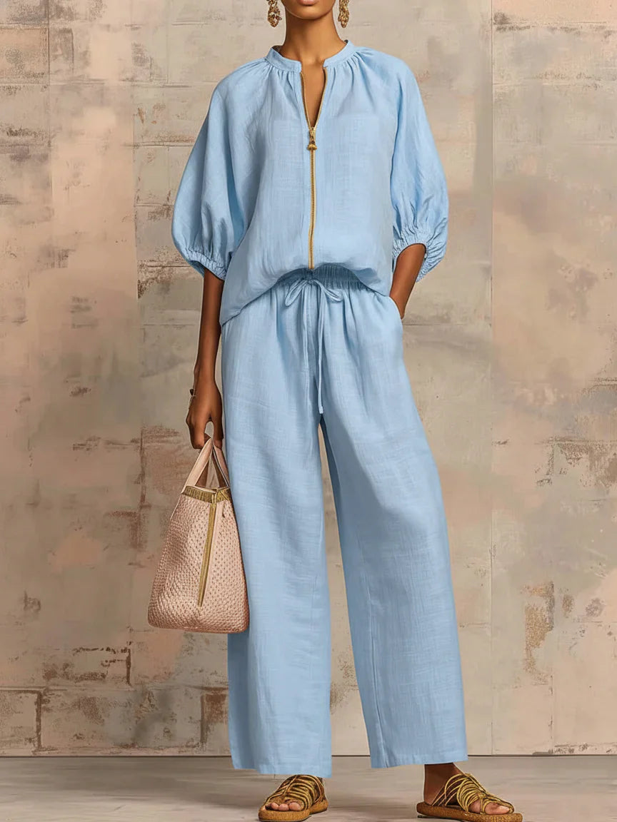 Alba | Relaxed Fit Two-Piece Set: Shirt and Wide-Leg Trousers