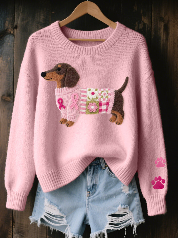 ZARA™ |Knitted jumper with dachshund motif in wool felt