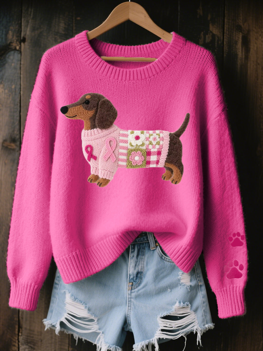 ZARA™ |Knitted jumper with dachshund motif in wool felt