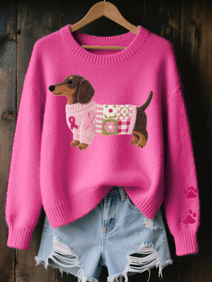 ZARA™ |Knitted jumper with dachshund motif in wool felt