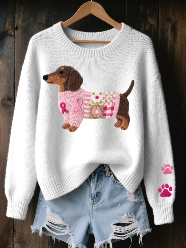ZARA™ |Knitted jumper with dachshund motif in wool felt