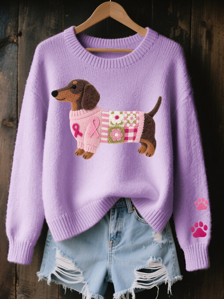ZARA™ |Knitted jumper with dachshund motif in wool felt