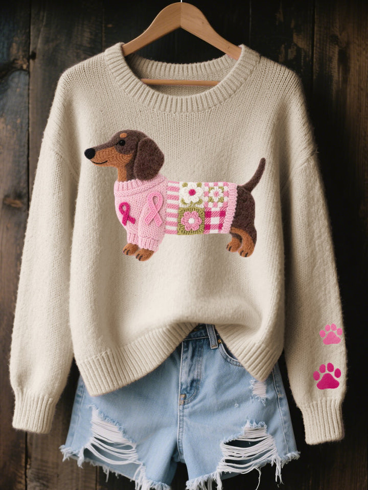 ZARA™ |Knitted jumper with dachshund motif in wool felt